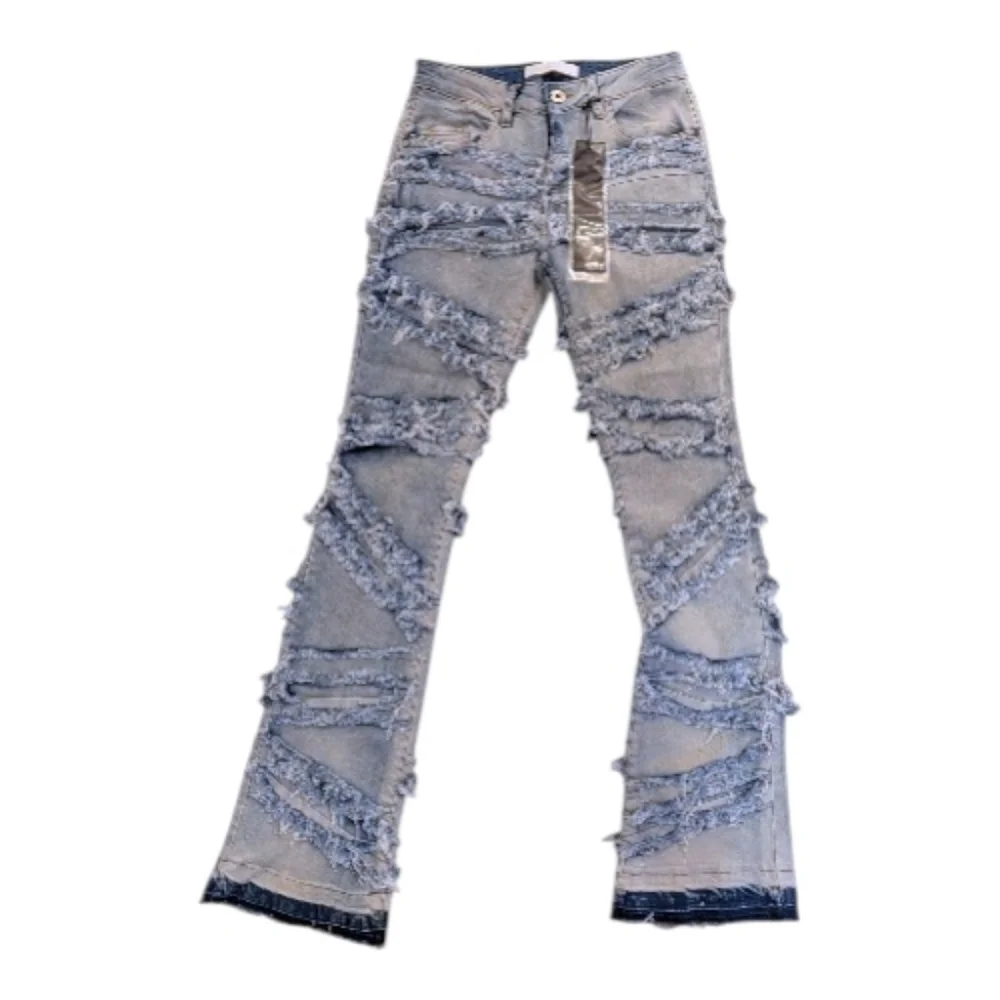 KDNK Light Blue Stacked Skinny Flare Jeans Size 28 New